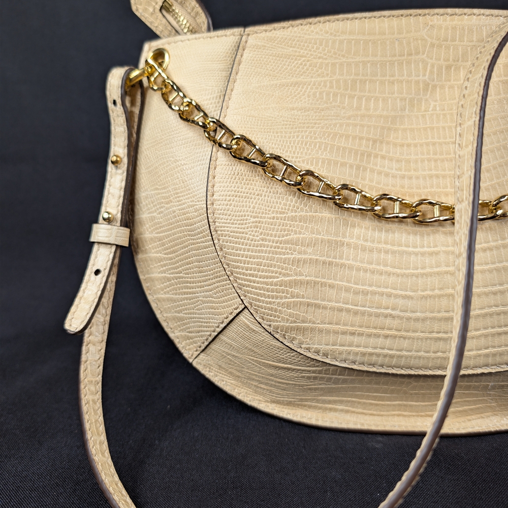 Ulla Johnson Mira Crossbody Bag Cream Lizard Embossed Goatskin Leather Tan Small - Picture 4 of 12